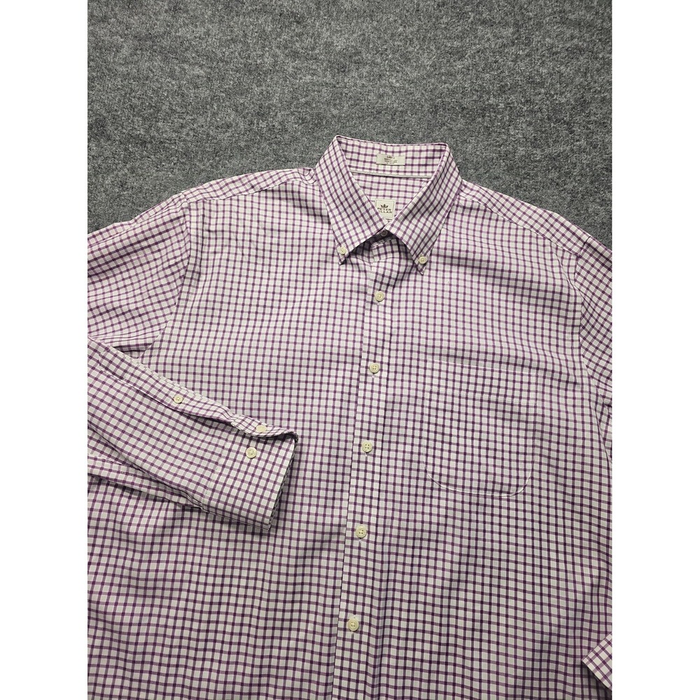 Peter Millar Button Down Shirt Mens Large  Purple Checkered Long Sleeve Cotton